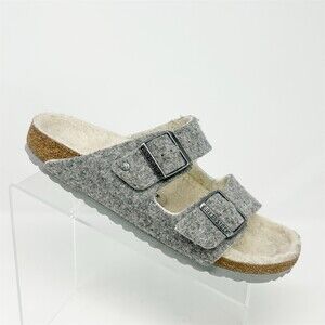 Birkenstock Arizona Shearling Lined 2-Strap Slide Sandals Gray Unisex Size 40